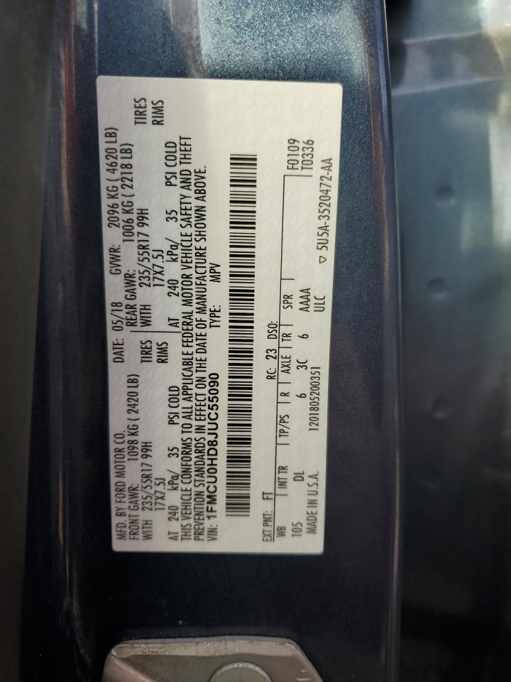 2018 Ford Escape VIN 1FMCU0HD8JUC55090 Copart auction photo, front end / rear end damage thumbnail 15