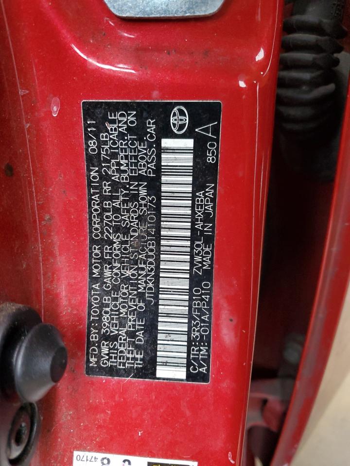 2011 Toyota Prius VIN JTDKN3DU0B1410173 Copart auction photo, side / front end damage thumbnail 12