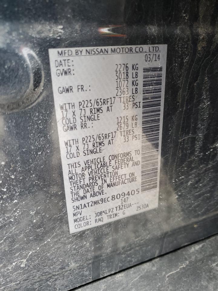 2014 Nissan Rogue VIN 5N1AT2MK9EC809405 Copart auction photo, all over damage thumbnail 14