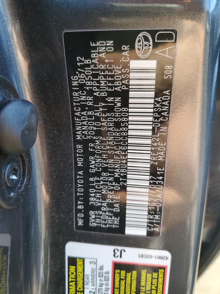 2012 Toyota Corolla VIN 2T1BU4EE6CC885808 Copart auction photo, front end damage thumbnail 12
