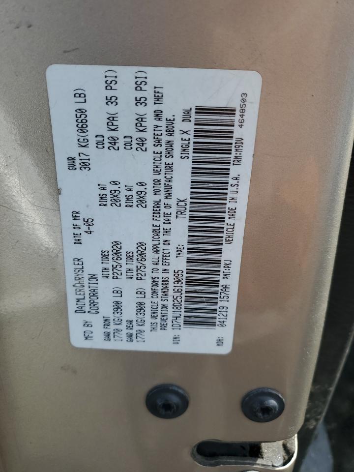 2005 Dodge RAM VIN 1D7HU18D25J619095 Copart auction photo, front end / rear end damage thumbnail 12