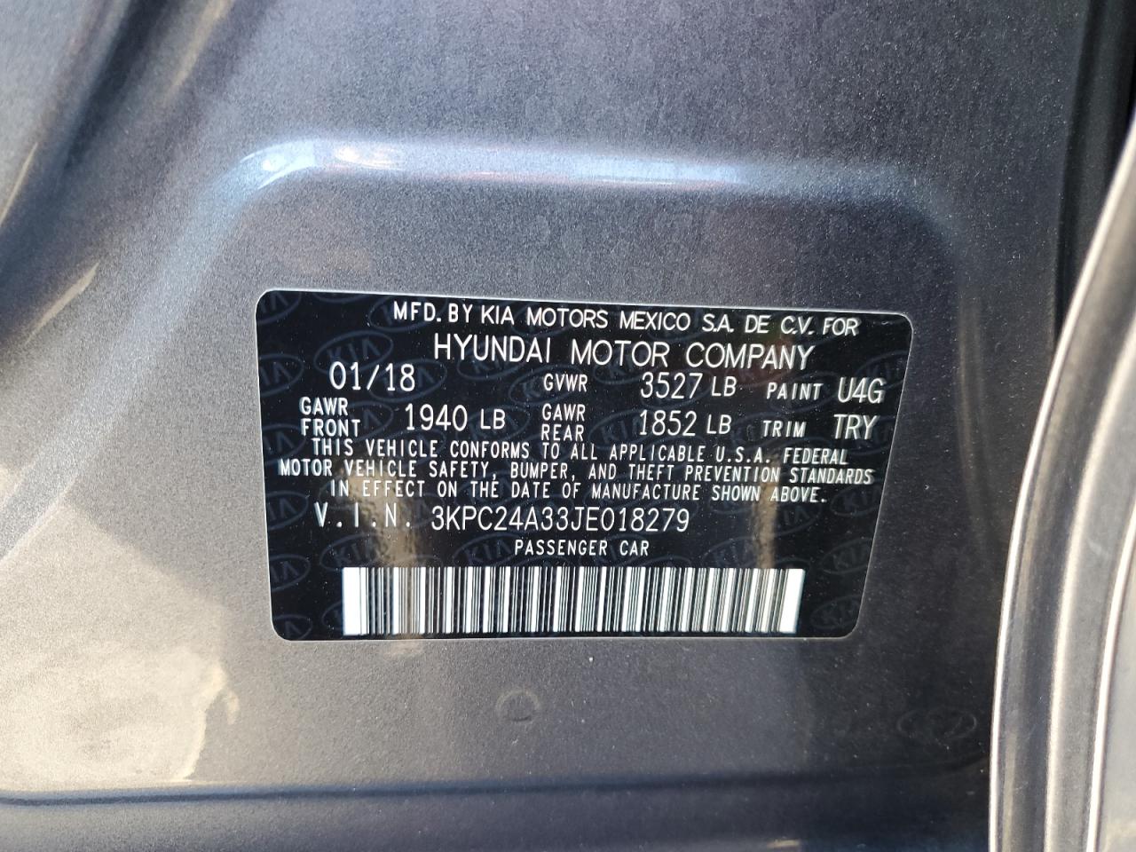 2018 Hyundai Accent VIN 3KPC24A33JE018279 Copart auction photo, rear end / front end damage thumbnail 12
