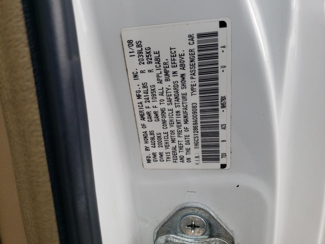 2009 Honda Accord VIN 1HGCS12869A009083 Copart auction photo, front end damage thumbnail 12