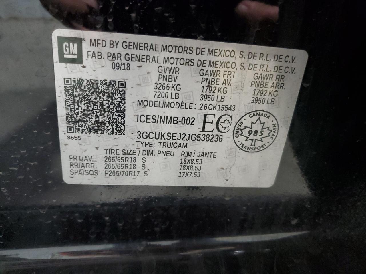 2018 Chevrolet Silverado VIN 3GCUKSEJ2JG538236 Copart auction photo, front end / side damage thumbnail 12