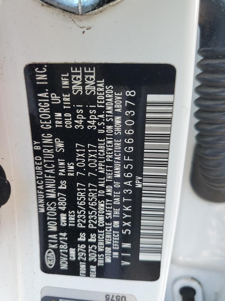 2015 KIA Sorento VIN 5XYKT3A65FG660378 Copart auction photo, rear end damage thumbnail 13