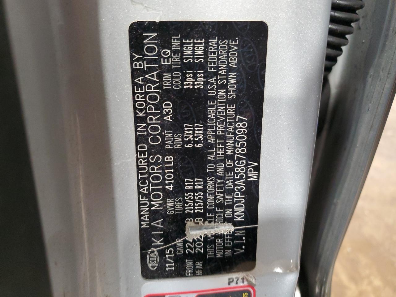 2016 KIA Soul VIN KNDJP3A58G7850987 Copart auction photo, front end / side damage thumbnail 13