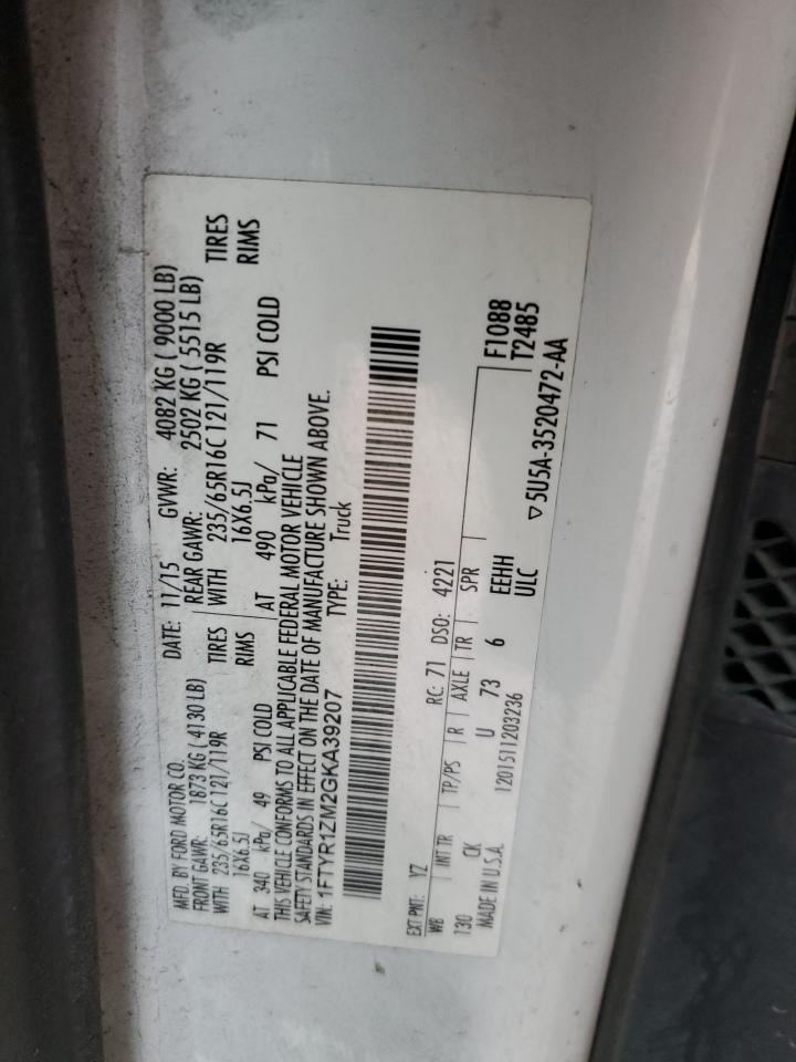 2016 Ford Transit VIN 1FTYR1ZM2GKA39207 Copart auction photo, top/roof / front end damage thumbnail 13