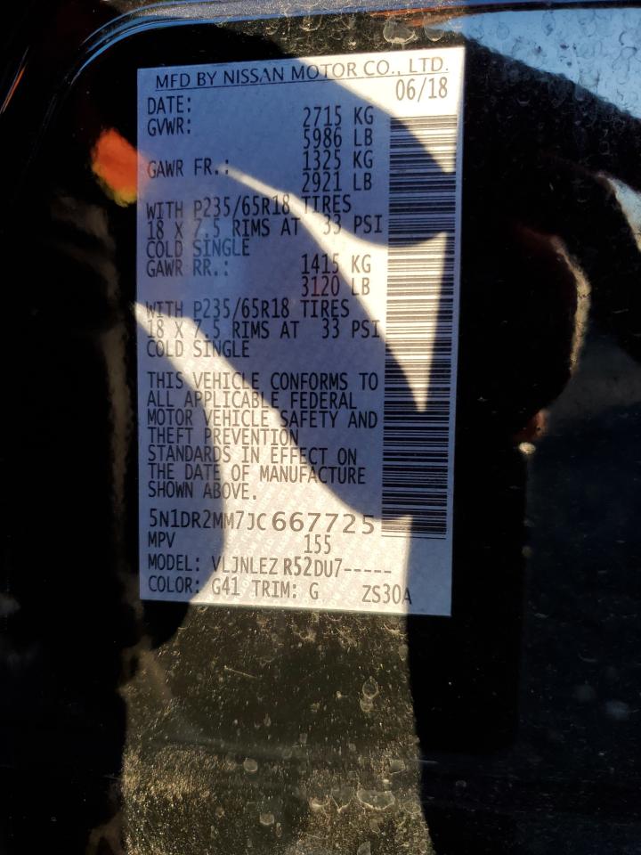 2018 Nissan Pathfinder VIN 5N1DR2MM7JC667725 Copart auction photo, rear end damage thumbnail 14