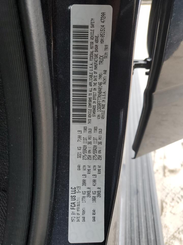 2019 RAM 1500 VIN 1C6SRFFT7KN840146 Copart auction photo, front end damage thumbnail 15