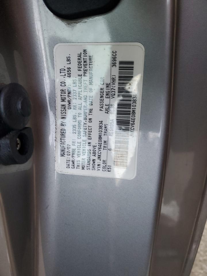 2008 Infiniti G VIN JNKCV64E08M103834 Copart auction photo, all over damage thumbnail 12