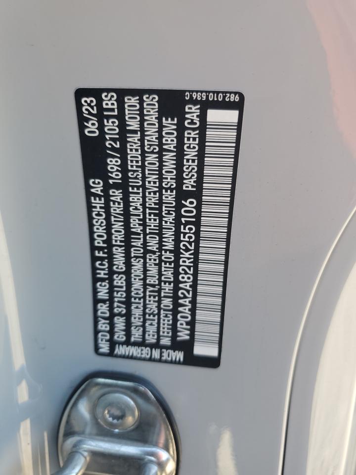 2024 Porsche Cayman VIN WP0AA2A82RK255106 Copart auction photo, front end damage thumbnail 12