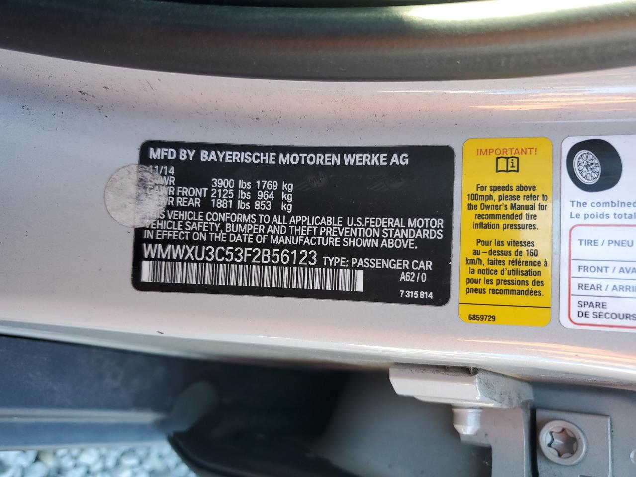 2015 MINI Cooper VIN WMWXU3C53F2B56123 Copart auction photo, front end / minor dent/scratches damage thumbnail 13