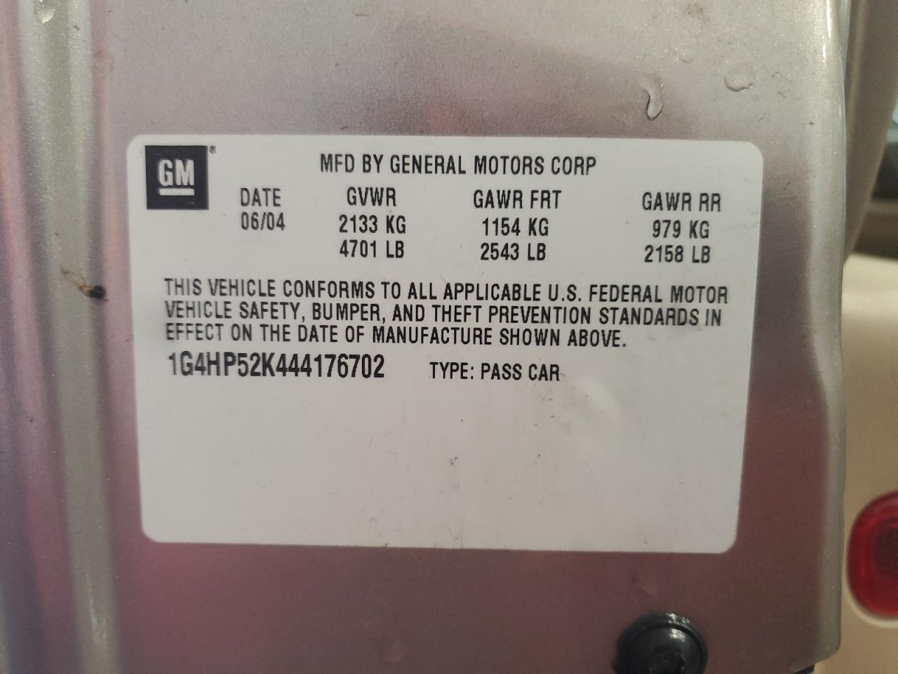 2004 Buick LeSabre VIN 1G4HP52K444176702 Copart auction photo, front end damage thumbnail 12