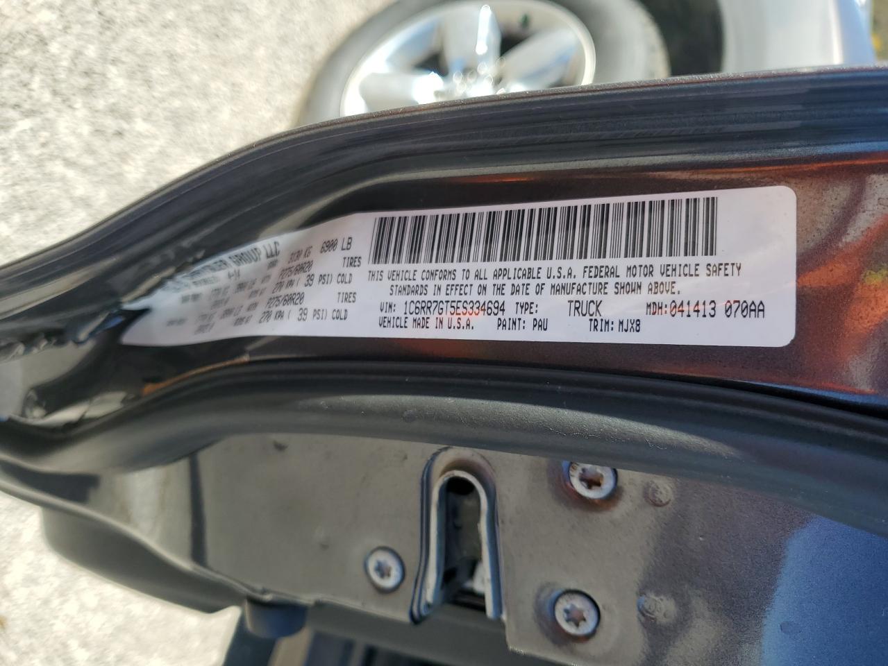 2014 RAM 1500 VIN 1C6RR7GT5ES334694 Copart auction photo, side damage thumbnail 12