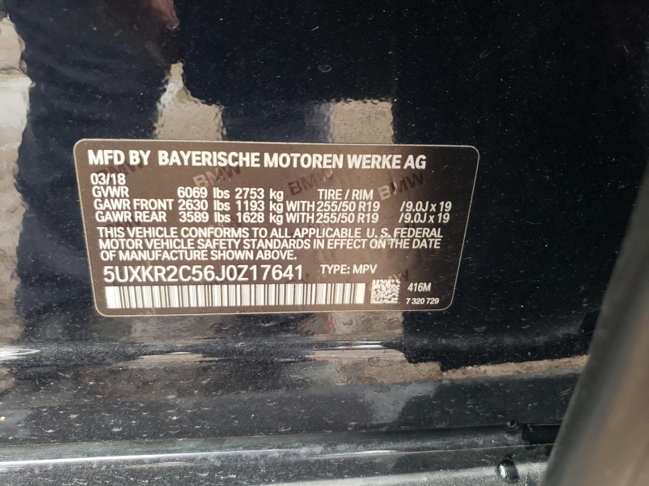 2018 BMW X5 VIN 5UXKR2C56J0Z17641 Copart auction photo, front end / minor dent/scratches damage thumbnail 13