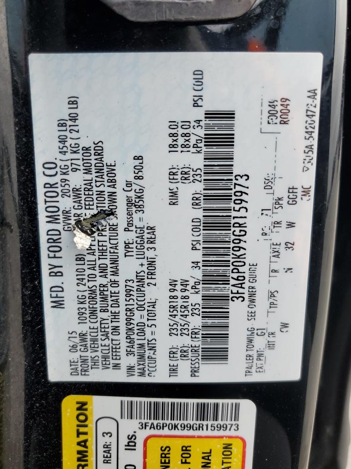2016 Ford Fusion VIN 3FA6P0K99GR159973 Copart auction photo, rear end damage thumbnail 13
