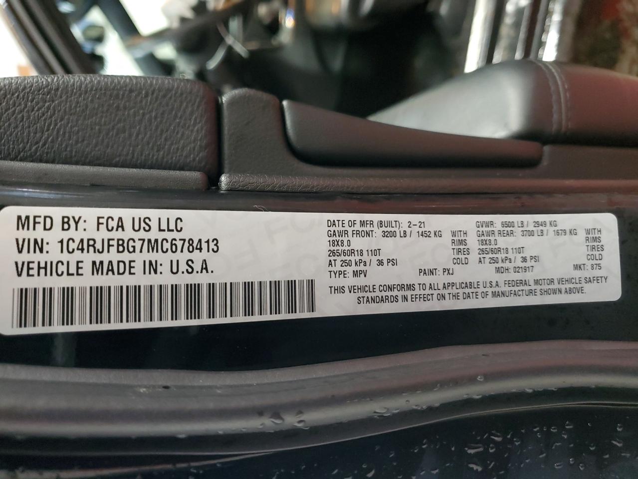 2021 Jeep Grand Cherokee VIN 1C4RJFBG7MC678413 Copart auction photo, front end damage thumbnail 13
