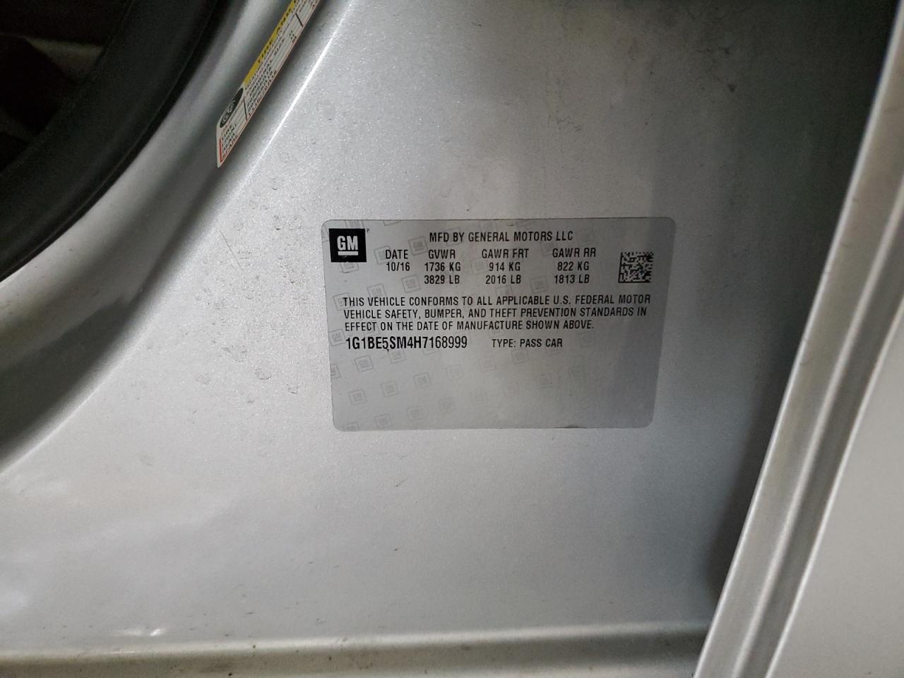 2017 Chevrolet Cruze VIN 1G1BE5SM4H7168999 Copart auction photo, front end / rear end damage thumbnail 12