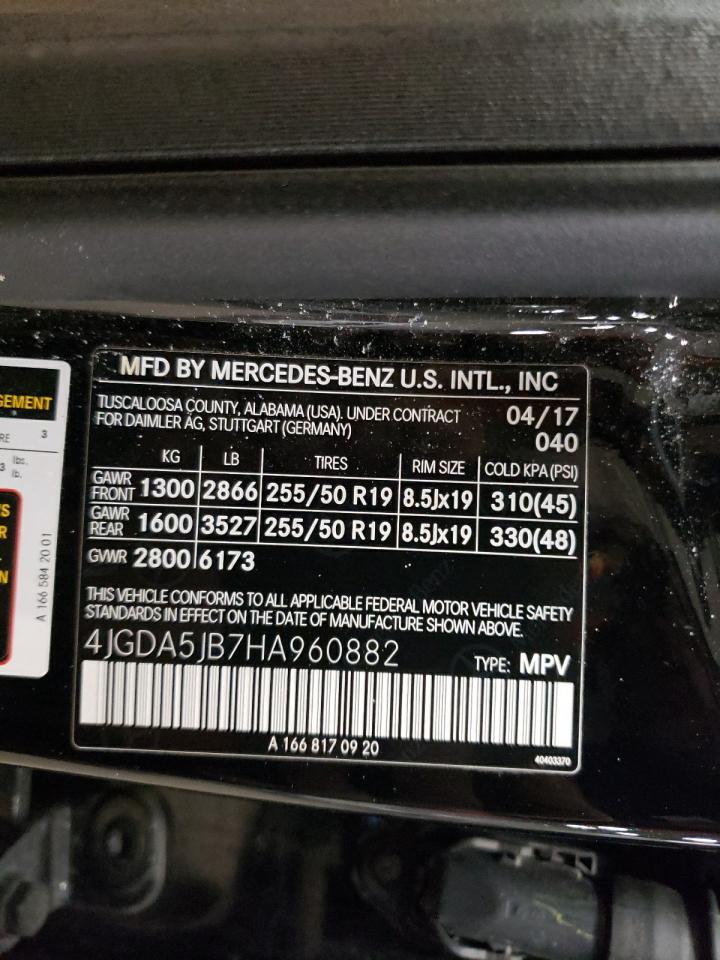 2017 Mercedes-Benz GLE VIN 4JGDA5JB7HA960882 Copart auction photo, undercarriage damage thumbnail 13