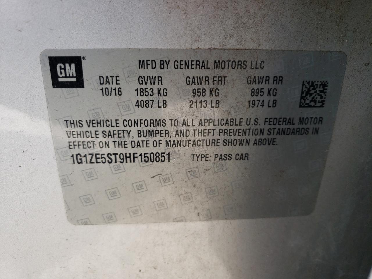 2017 Chevrolet Malibu VIN 1G1ZE5ST9HF150851 Copart auction photo, front end / side damage thumbnail 12