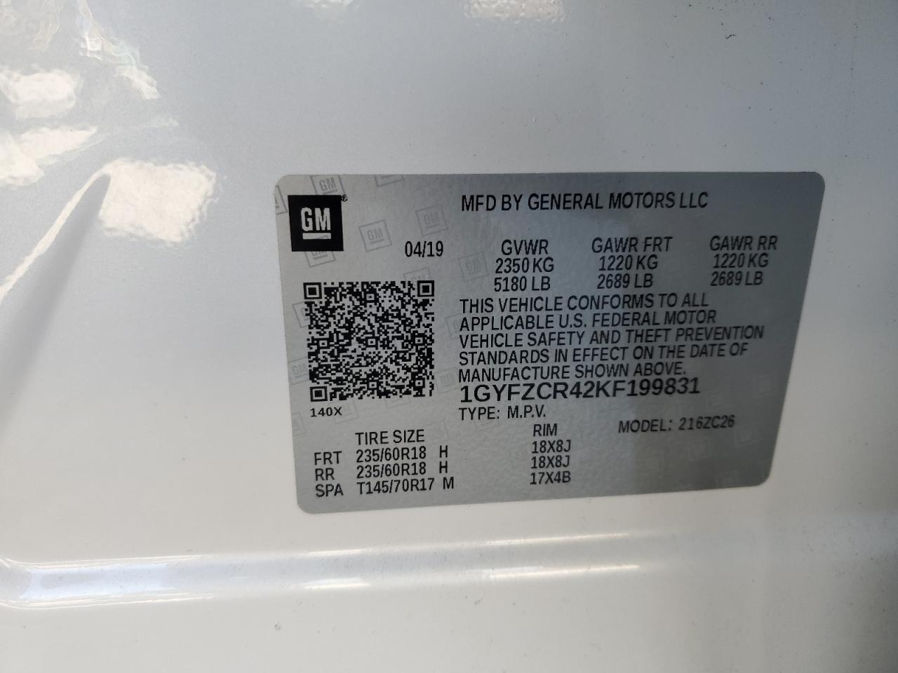 2019 Cadillac XT4 VIN 1GYFZCR42KF199831 Copart auction photo, front end / side damage thumbnail 15