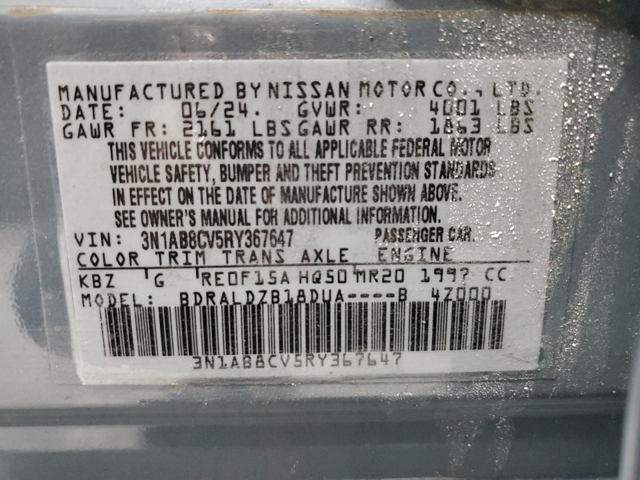 2024 Nissan Sentra VIN 3N1AB8CV5RY367647 Copart auction photo, front end damage thumbnail 13