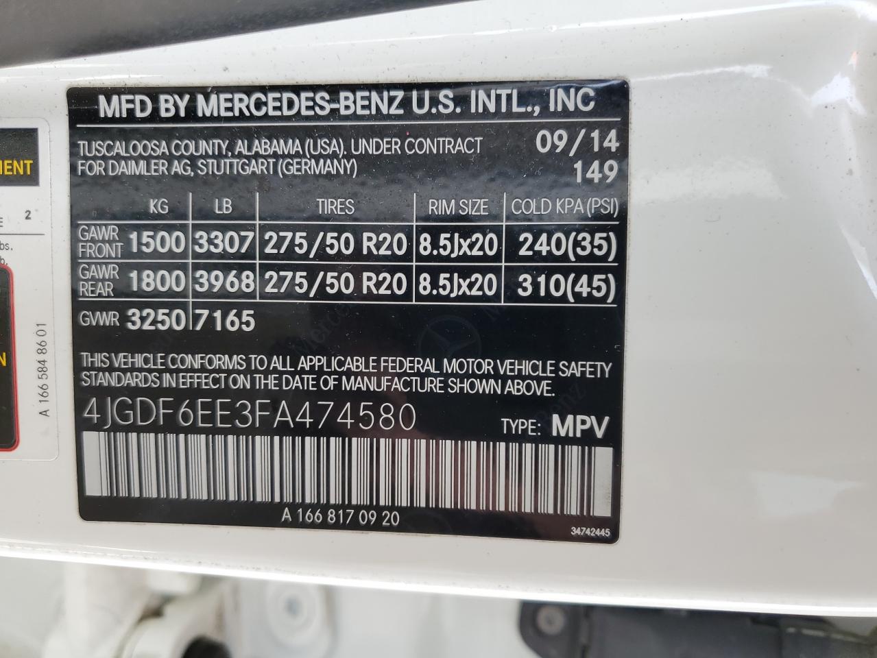 2015 Mercedes-Benz GL-klasse VIN 4JGDF6EE3FA474580 Copart auction photo, rear end / side damage thumbnail 13