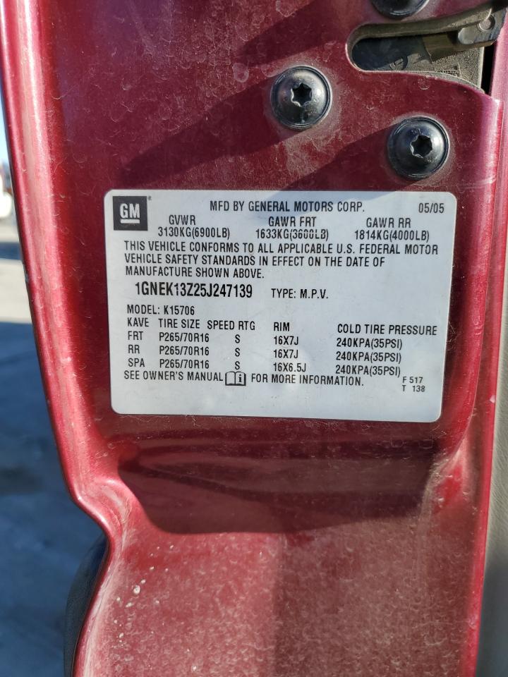 2005 Chevrolet Tahoe VIN 1GNEK13Z25J247139 Copart auction photo, front end damage thumbnail 13
