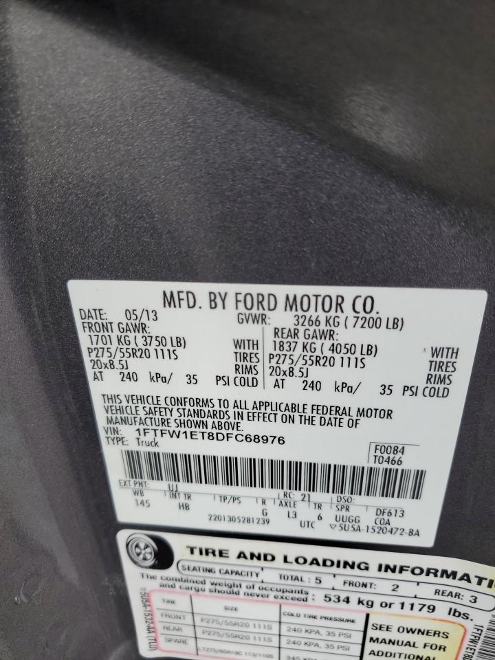 2013 Ford F-150 VIN 1FTFW1ET8DFC68976 Copart auction photo, front end damage thumbnail 12