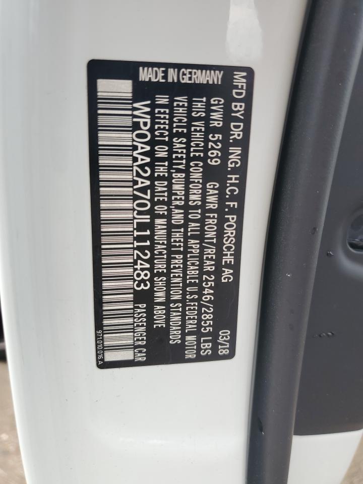 2018 Porsche Panamera VIN WP0AA2A70JL112483 Copart auction photo, water/flood damage thumbnail 12