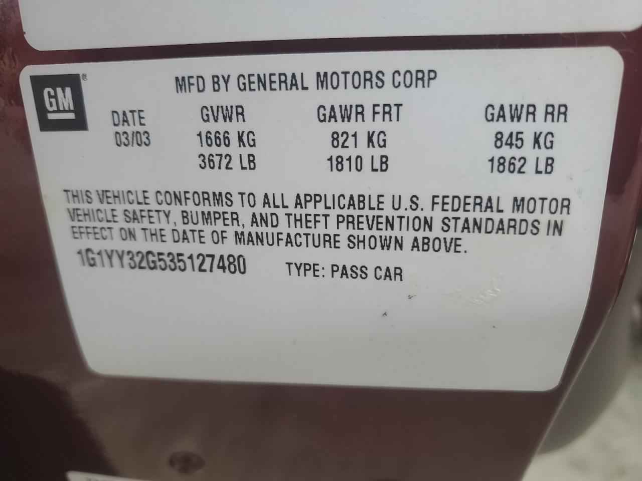 2003 Chevrolet Corvette VIN 1G1YY32G535127480 Copart auction photo, mechanical / minor dent/scratches damage thumbnail 12