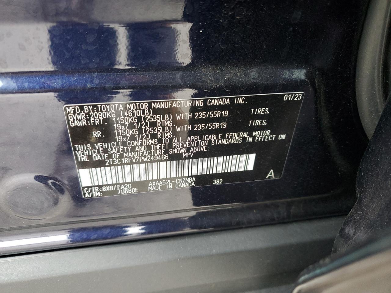 2023 Toyota RAV 4 VIN 2T3C1RFV7PW249466 Copart auction photo, side / rear end damage thumbnail 13