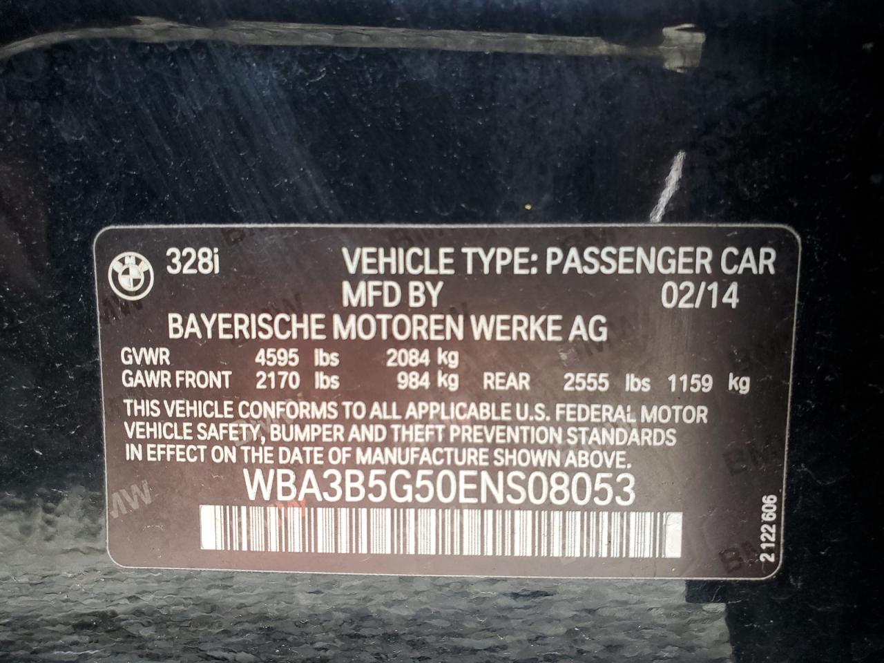 2014 BMW 3er VIN WBA3B5G50ENS08053 Copart auction photo, side damage thumbnail 12