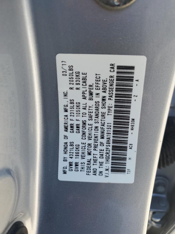 2017 Honda Accord VIN 1HGCR2F58HA191501 Copart auction photo, rear end / minor dent/scratches damage thumbnail 14