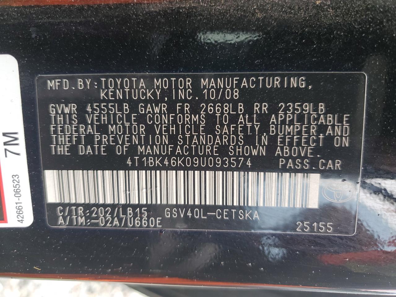 2009 Toyota Camry VIN 4T1BK46K09U093574 Copart auction photo, front end damage thumbnail 13