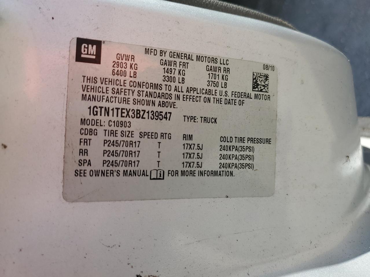2011 GMC Sierra VIN 1GTN1TEX3BZ139547 Copart auction photo, all over / undercarriage damage thumbnail 12