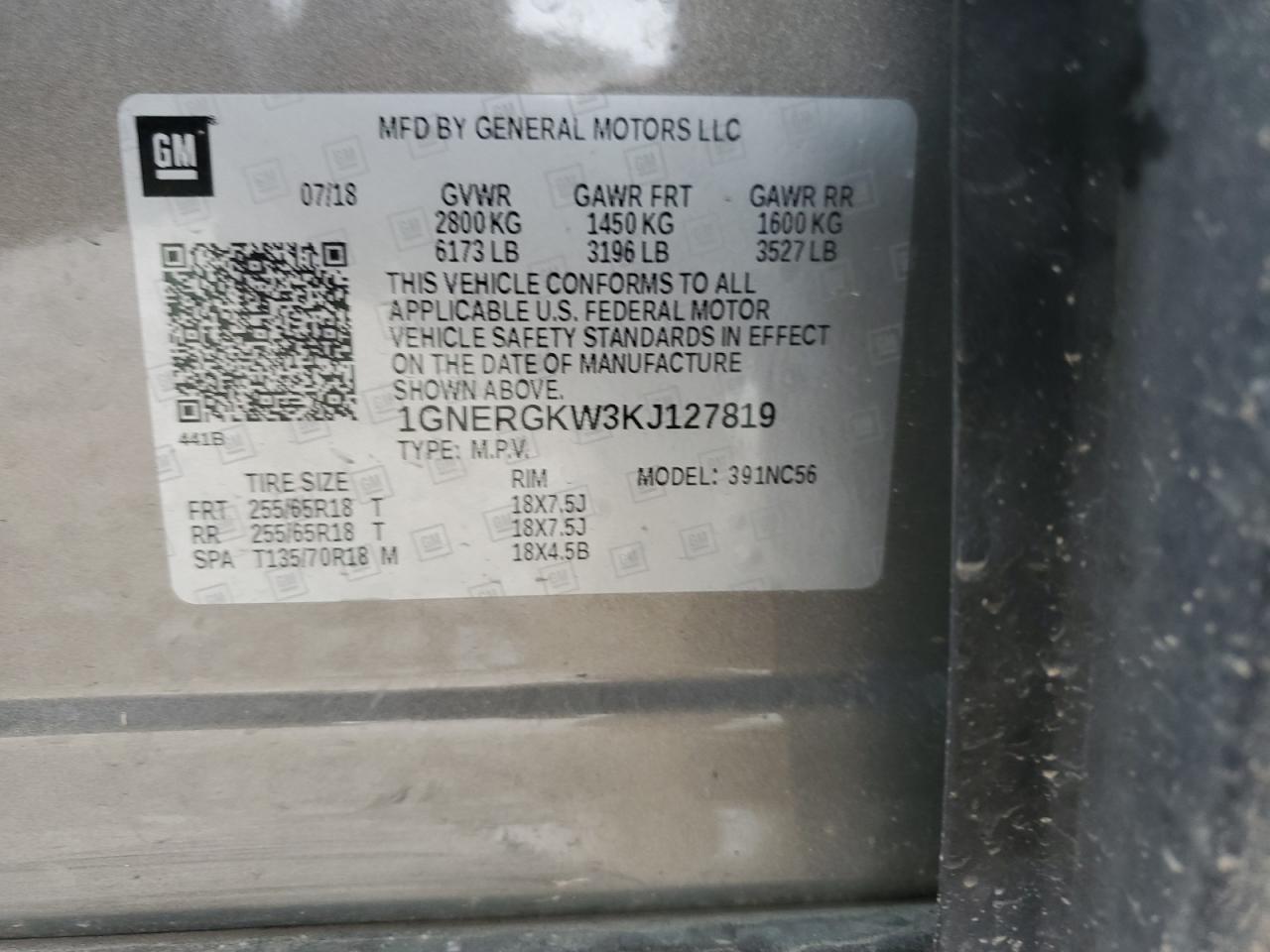 2019 Chevrolet Traverse VIN 1GNERGKW3KJ127819 Copart auction photo, front end damage thumbnail 13