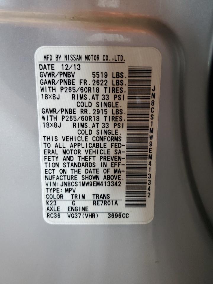 2014 Infiniti QX70 VIN JN8CS1MW9EM413342 Copart auction photo, front end damage thumbnail 12