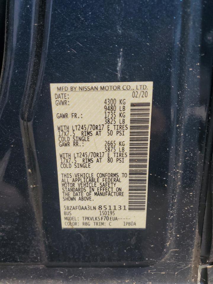2020 Nissan NV VIN 5BZAF0AA3LN851131 Copart auction photo, all over damage thumbnail 13