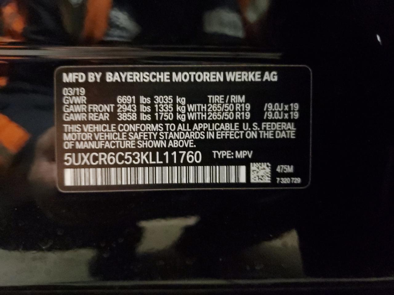 2019 BMW X5 VIN 5UXCR6C53KLL11760 Copart auction photo, front end / side damage thumbnail 14