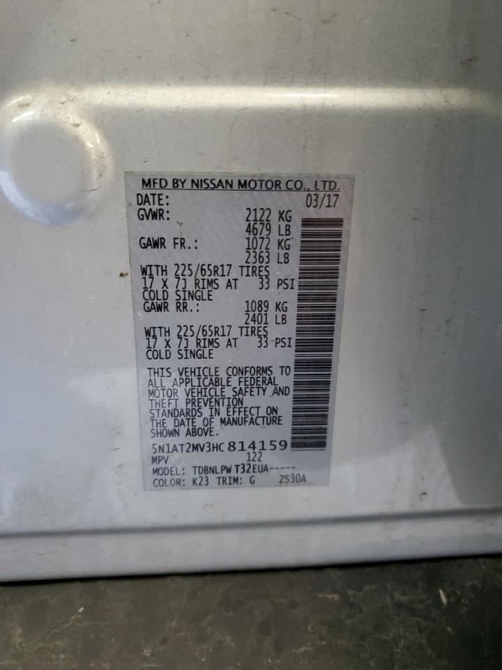 2017 Nissan Rogue VIN 5N1AT2MV3HC814159 Copart auction photo, front end damage thumbnail 14