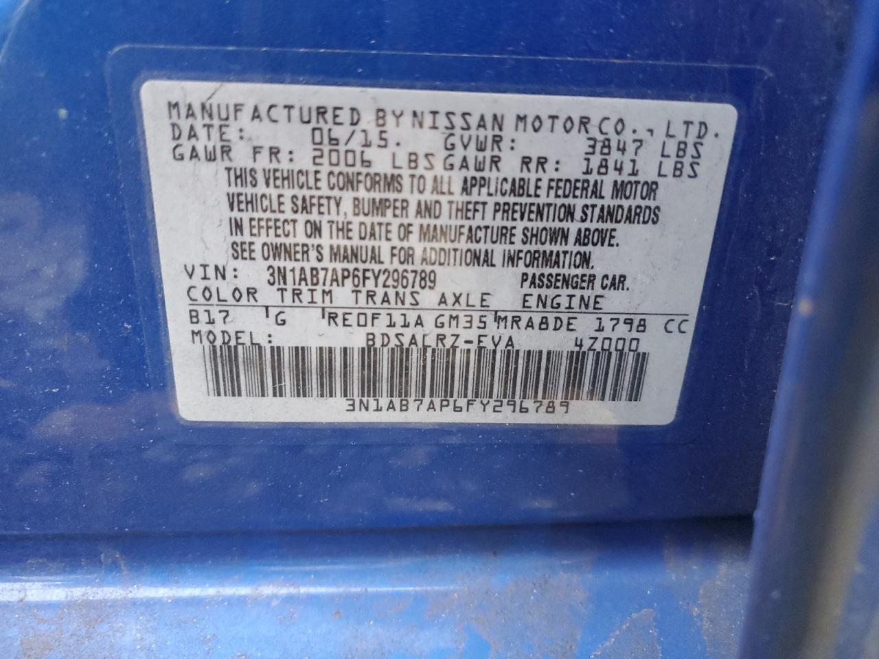 2015 Nissan Sentra VIN 3N1AB7AP6FY296789 Copart auction photo, front end / all over damage thumbnail 12