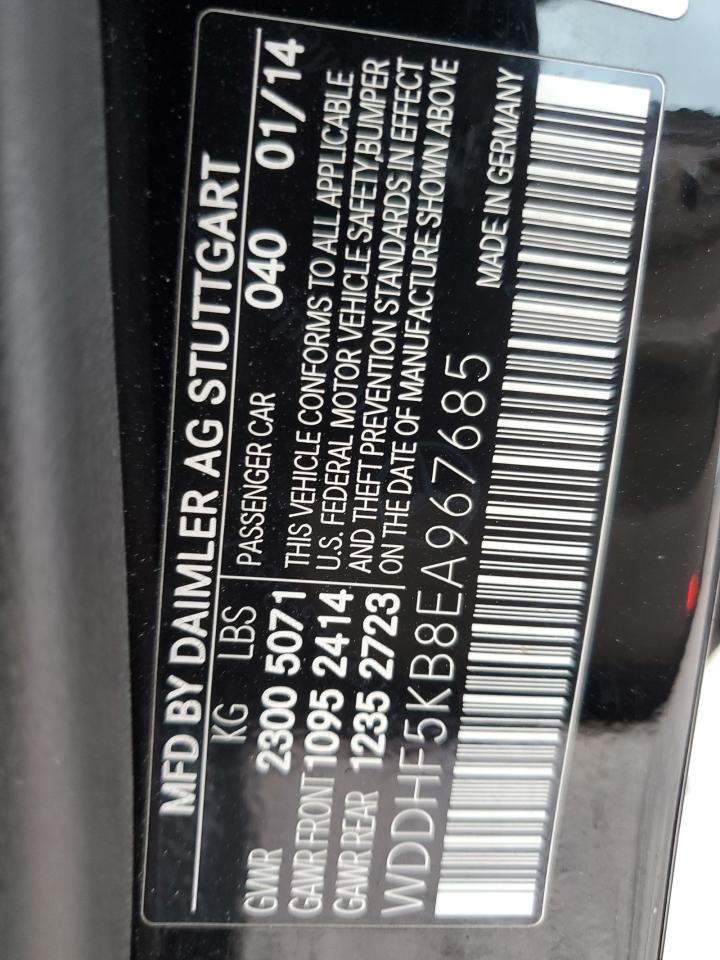 2014 Mercedes-Benz E-klasse VIN WDDHF5KB8EA967685 Copart auction photo, front end damage thumbnail 14