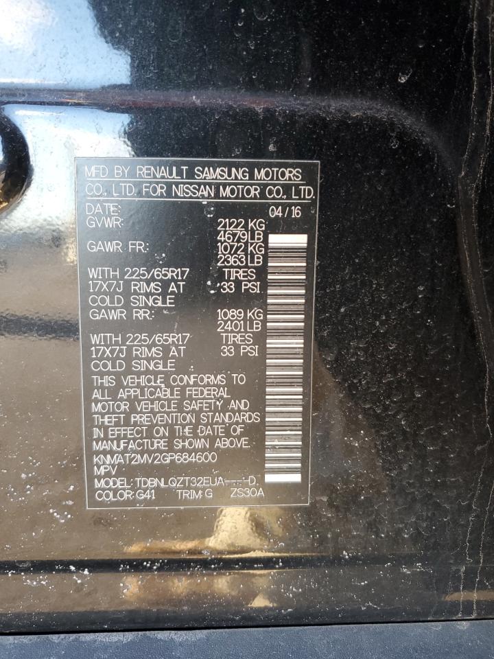 2016 Nissan Rogue VIN KNMAT2MV2GP684600 Copart auction photo, front end / minor dent/scratches damage thumbnail 13