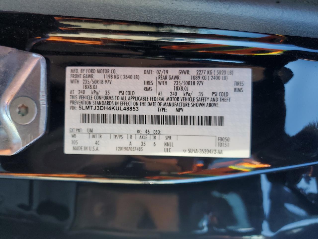 2019 Lincoln MKC VIN 5LMTJ3DH4KUL48853 Copart auction photo, front end / side damage thumbnail 14