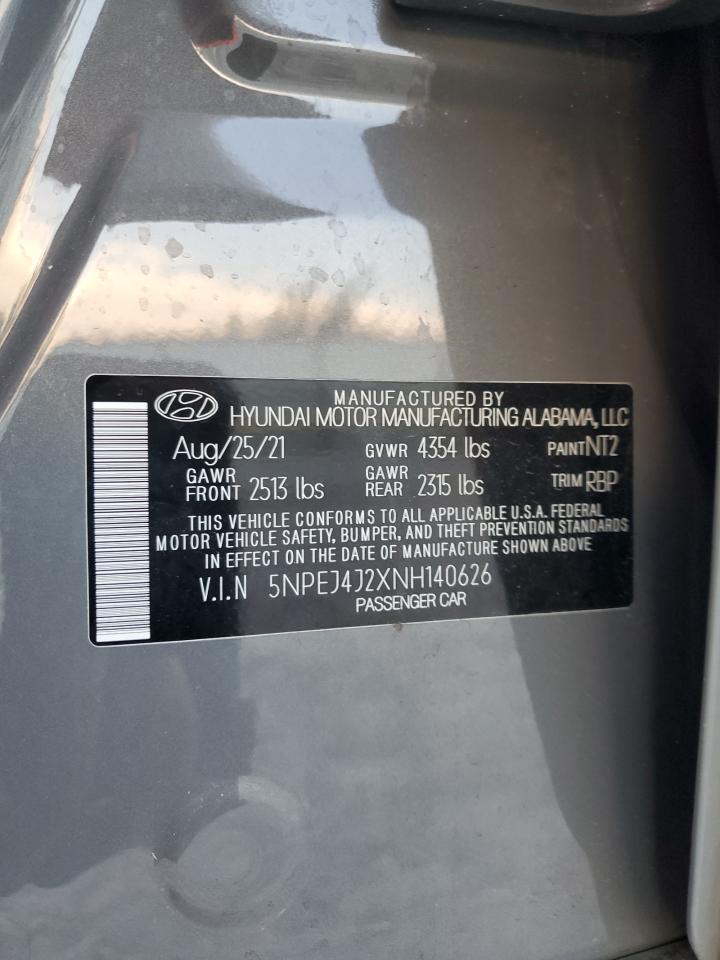2022 Hyundai Sonata VIN 5NPEJ4J2XNH140626 Copart auction photo, front end / minor dent/scratches damage thumbnail 14