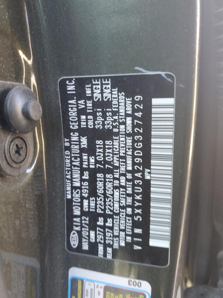 2013 KIA Sorento VIN 5XYKU3A29DG327429 Copart auction photo, front end damage thumbnail 13