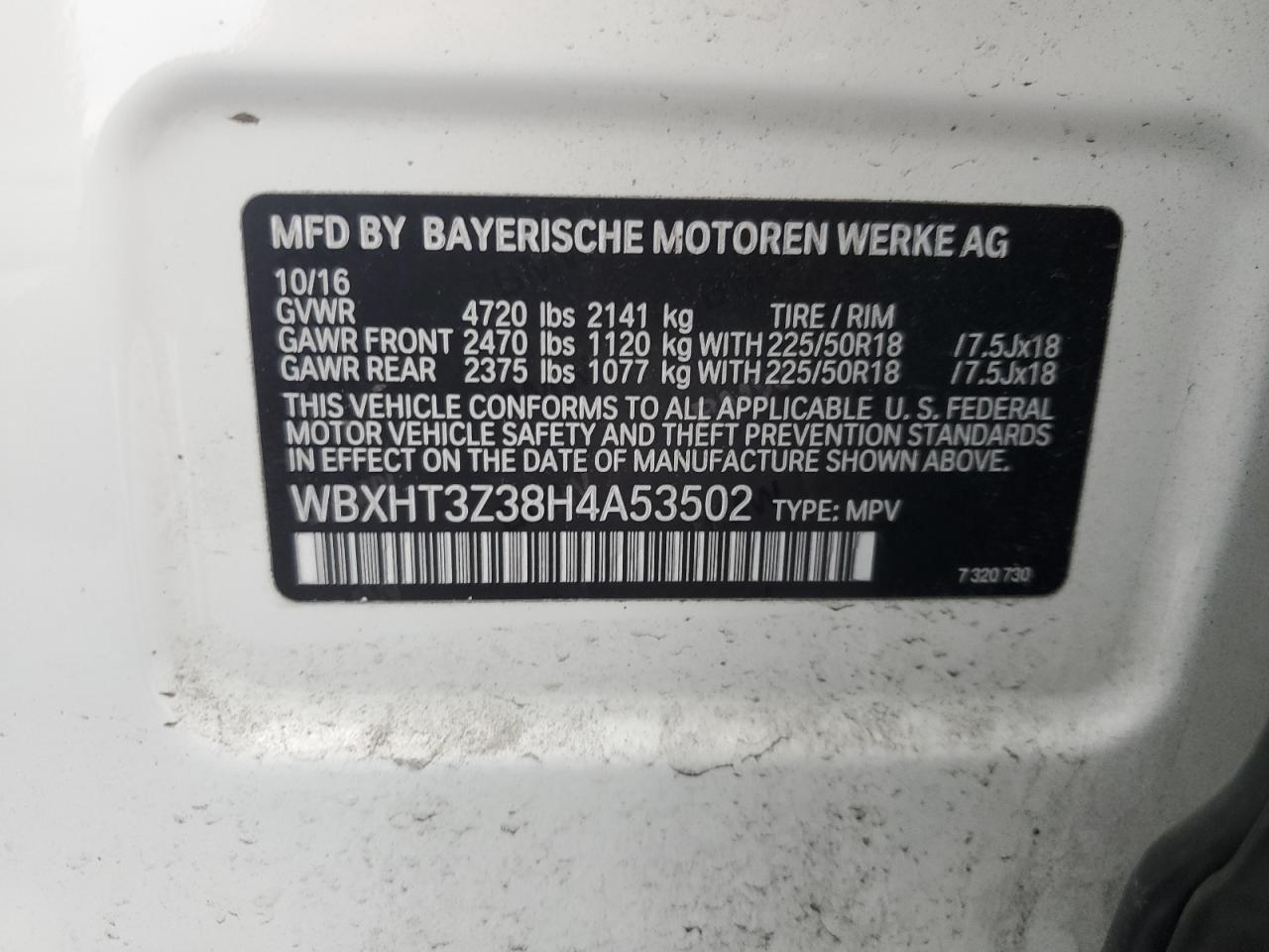 2017 BMW X1 VIN WBXHT3Z38H4A53502 Copart auction photo, mechanical damage thumbnail 13