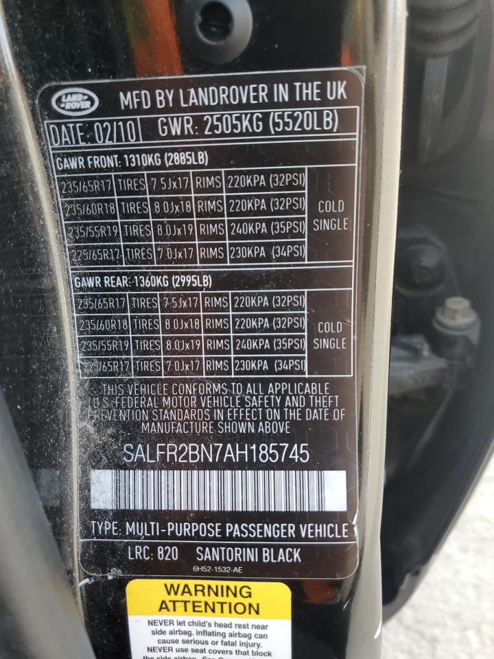 2010 Land Rover LR2 VIN SALFR2BN7AH185745 Copart auction photo, vandalism / mechanical damage thumbnail 13