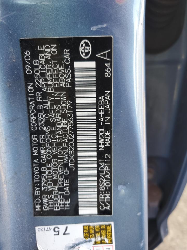 2007 Toyota Prius VIN JTDKB20U277563179 Copart auction photo, vandalism / mechanical damage thumbnail 12